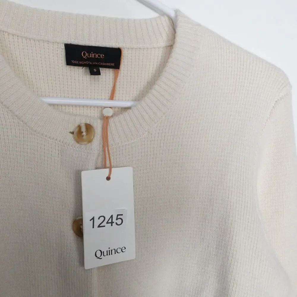 New Quince Small Mongolian Cashmere Button Up Structured Cardigan Sweater Ivory